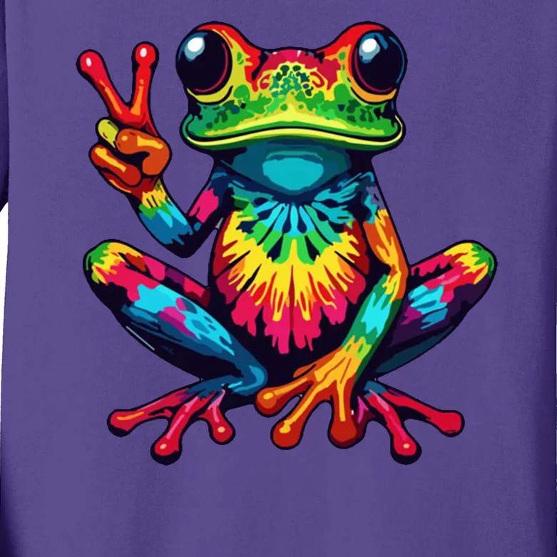 Tiedye Frog Peace Sign Hippie Kids Long Sleeve Shirt