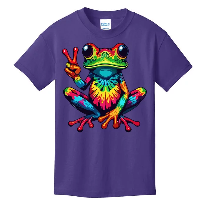 Tiedye Frog Peace Sign Hippie Kids T-Shirt