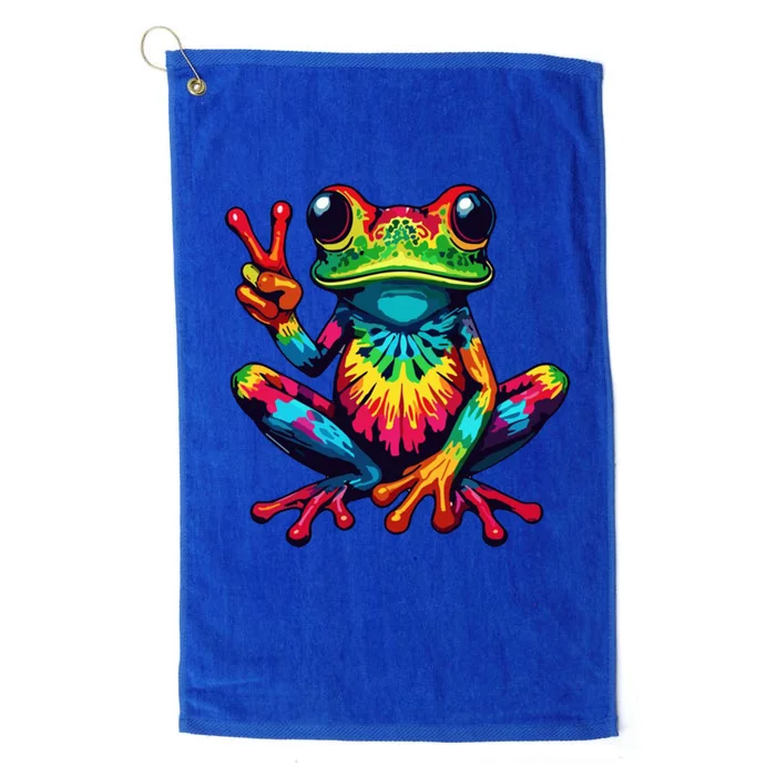 Tiedye Frog Peace Sign Hippie Platinum Collection Golf Towel