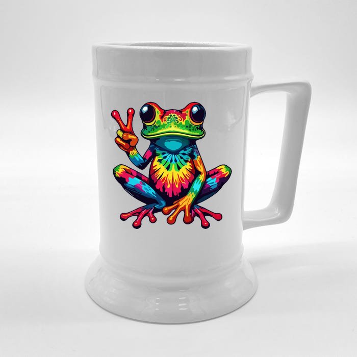 Tiedye Frog Peace Sign Hippie Front & Back Beer Stein