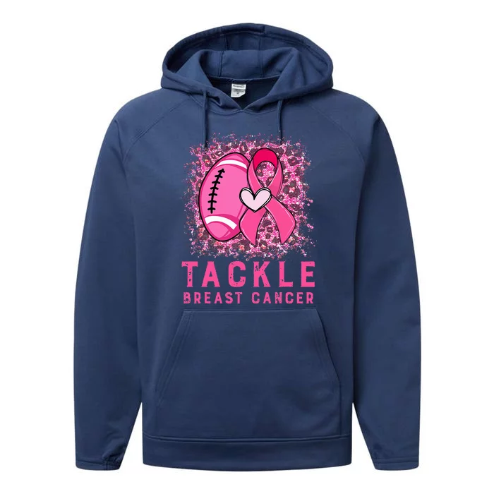 Tackle Football Pink Ribbon Breast Cancer Awareness Performance Fleece Hoodie