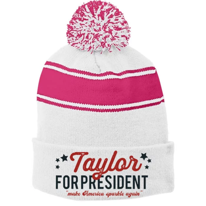 Taylor For President 2024 Funny Campaign Design Stripe Pom Pom Beanie