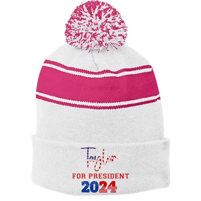 Taylor For President 2024 Funny Campaign Design Stripe Pom Pom Beanie