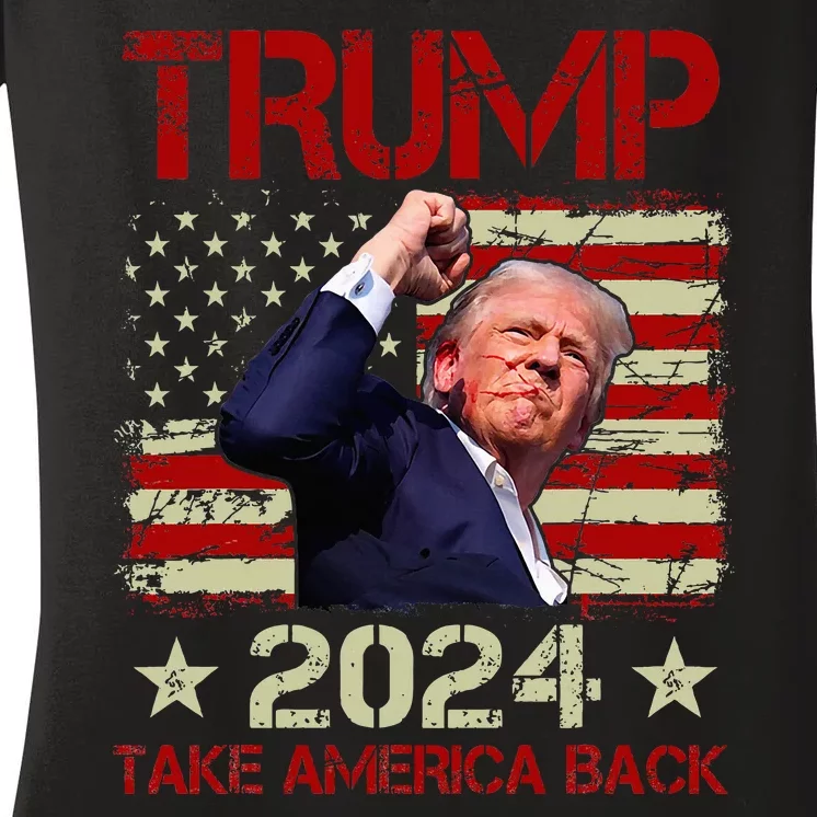 Trump Fist Pump Shot At Trump 2024 Trump Survives Rally Women's V-Neck T-Shirt