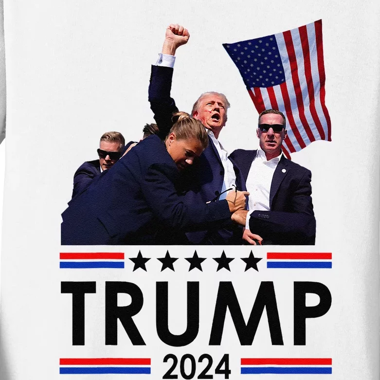 Trump Fist Pump Shot At Trump 2024 Trump Survives Rally Kids Long Sleeve Shirt