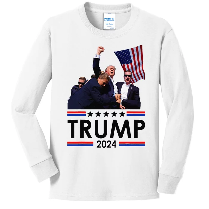 Trump Fist Pump Shot At Trump 2024 Trump Survives Rally Kids Long Sleeve Shirt