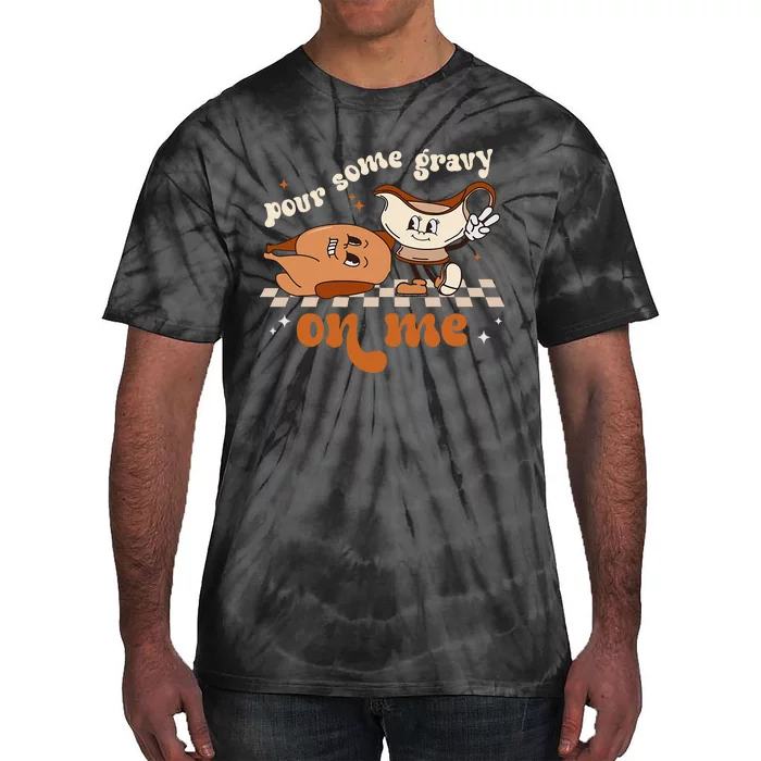 Thanksgiving Feast Retro Groovy Gravy Pouring Tie-Dye T-Shirt