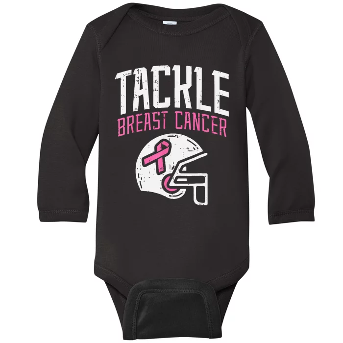 Tackle Football Ribbon Breast Cancer Awareness Baby Long Sleeve Bodysuit