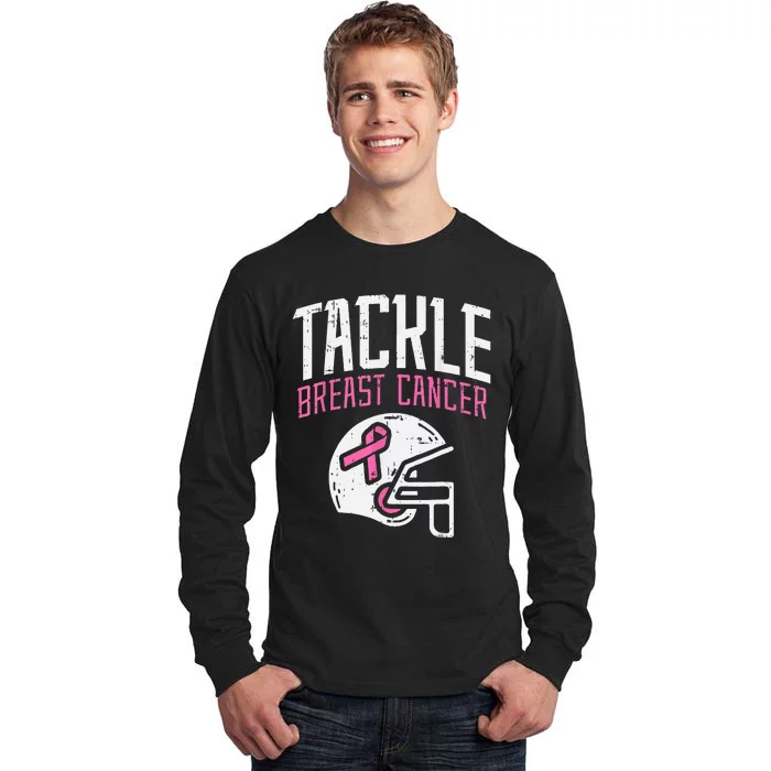 Tackle Football Ribbon Breast Cancer Awareness Tall Long Sleeve T-Shirt