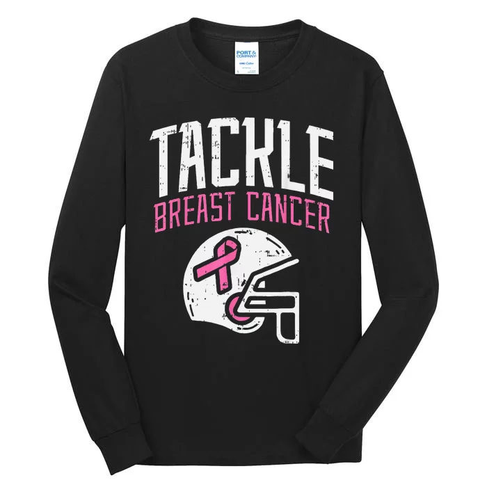 Tackle Football Ribbon Breast Cancer Awareness Tall Long Sleeve T-Shirt