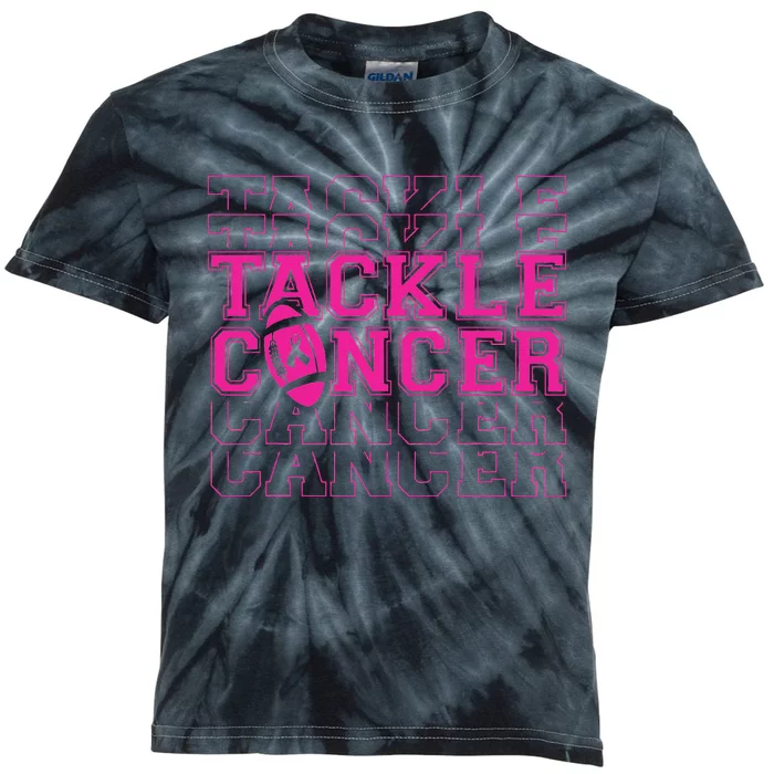 Tackle Football Ribbon Breast Cancer Awareness Kids Tie-Dye T-Shirt