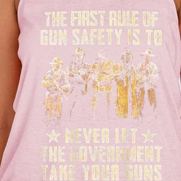 The First Rule Of Gun Safety Women's Knotted Racerback Tank