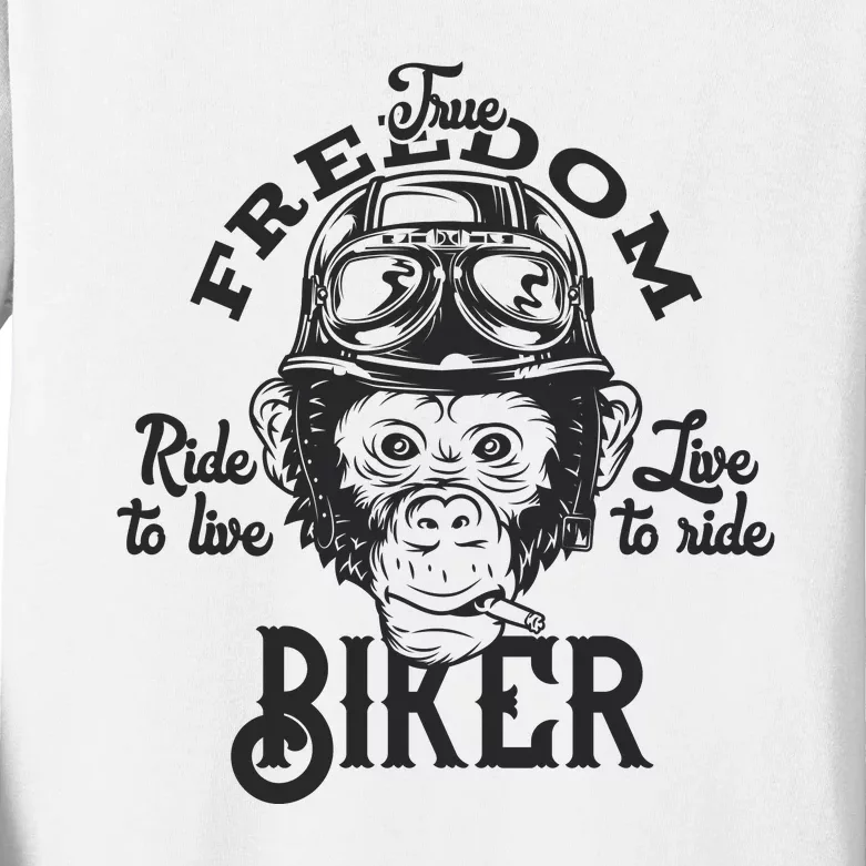 True Freedom Ride To Live Live To Ride Biker Kids Long Sleeve Shirt