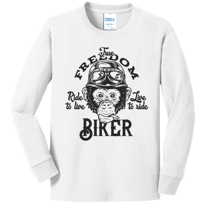 True Freedom Ride To Live Live To Ride Biker Kids Long Sleeve Shirt