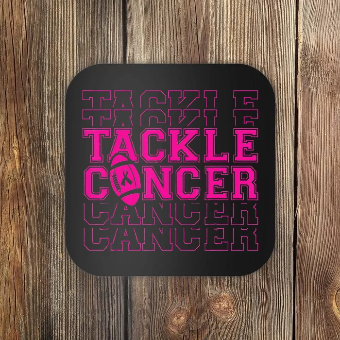 Tackle Football Ribbon Breast Cancer Awareness Coaster