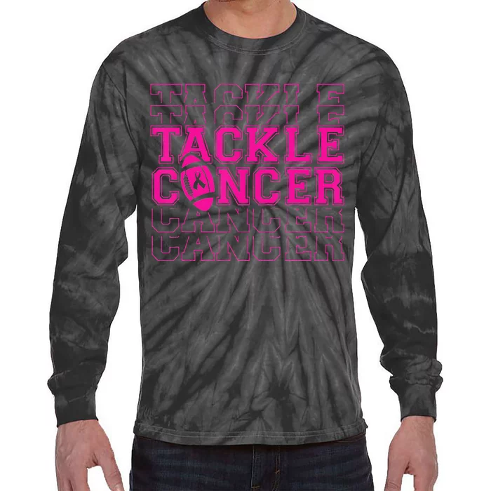 Tackle Football Ribbon Breast Cancer Awareness Tie-Dye Long Sleeve Shirt