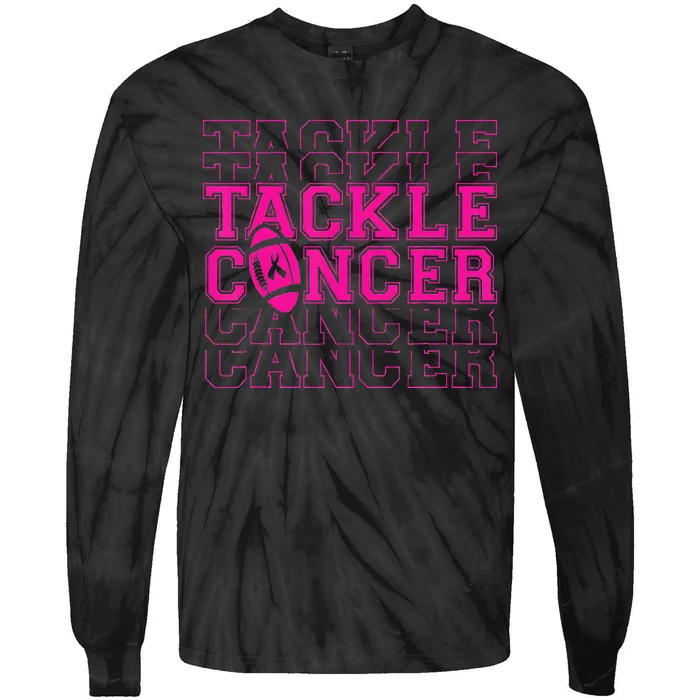 Tackle Football Ribbon Breast Cancer Awareness Tie-Dye Long Sleeve Shirt