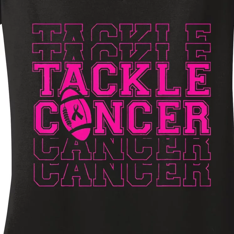 Tackle Football Ribbon Breast Cancer Awareness Women's V-Neck T-Shirt