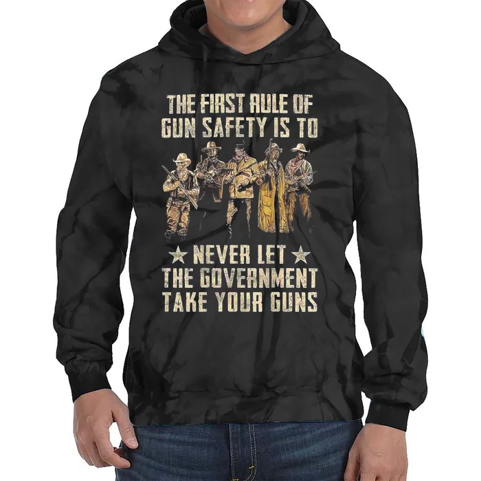 The First Rule Of Gun Safety (On Back) Tie Dye Hoodie