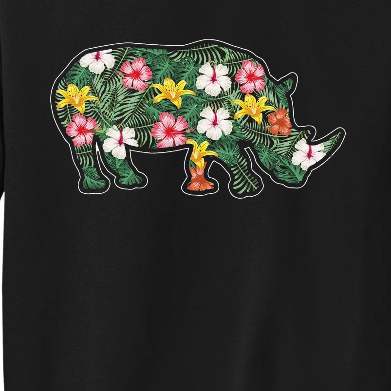 Tropical Floral Rhinoceros Rhino Zoologist Safari Animal Tall Sweatshirt