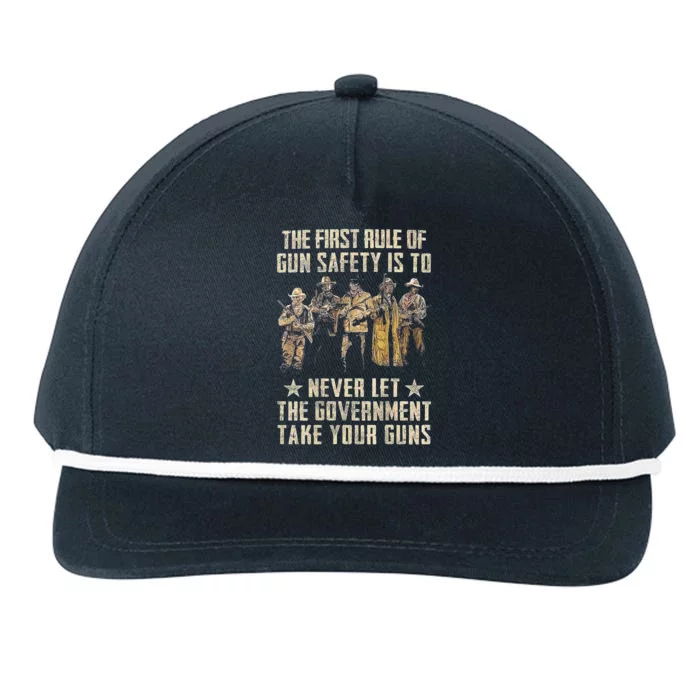 The First Rule Of Gun Safety (On Back) Snapback Five-Panel Rope Hat