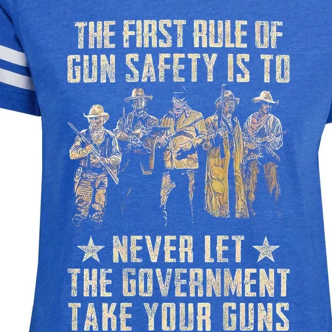 The First Rule Of Gun Safety (On Back) Enza Ladies Jersey Football T-Shirt