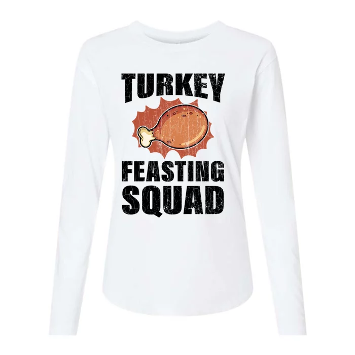 Turkey Feasting Squad Funny Thanksgiving Gift Womens Cotton Relaxed Long Sleeve T-Shirt