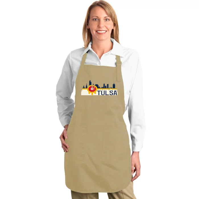 Tulsa Flag Skyline Full-Length Apron With Pocket