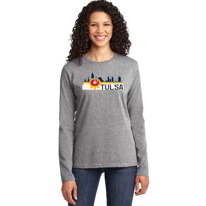 Tulsa Flag Skyline Ladies Long Sleeve Shirt