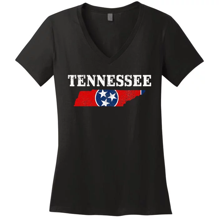 Tennessee Flag State Map Pride Vintage Nashville TN Women's V-Neck T-Shirt