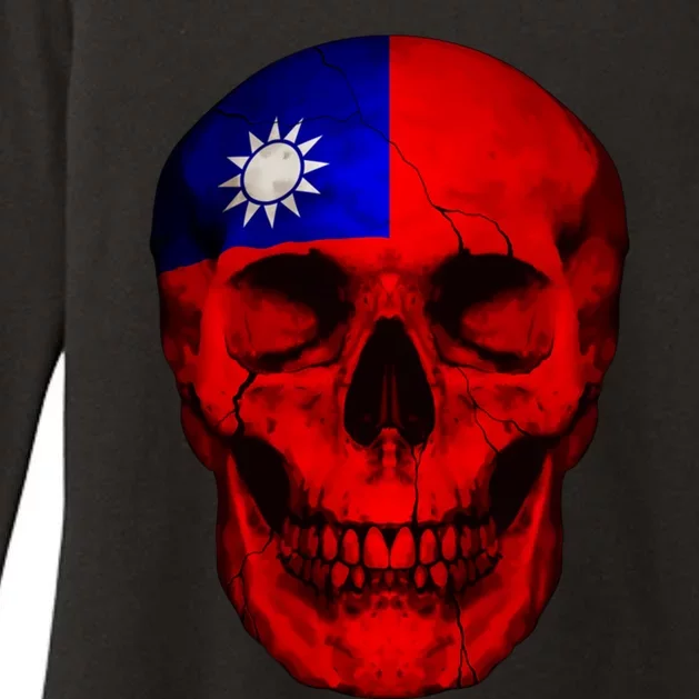 Taiwan Flag Skull Taiwanese Roots Proud Patriotic Gift Womens CVC Long Sleeve Shirt