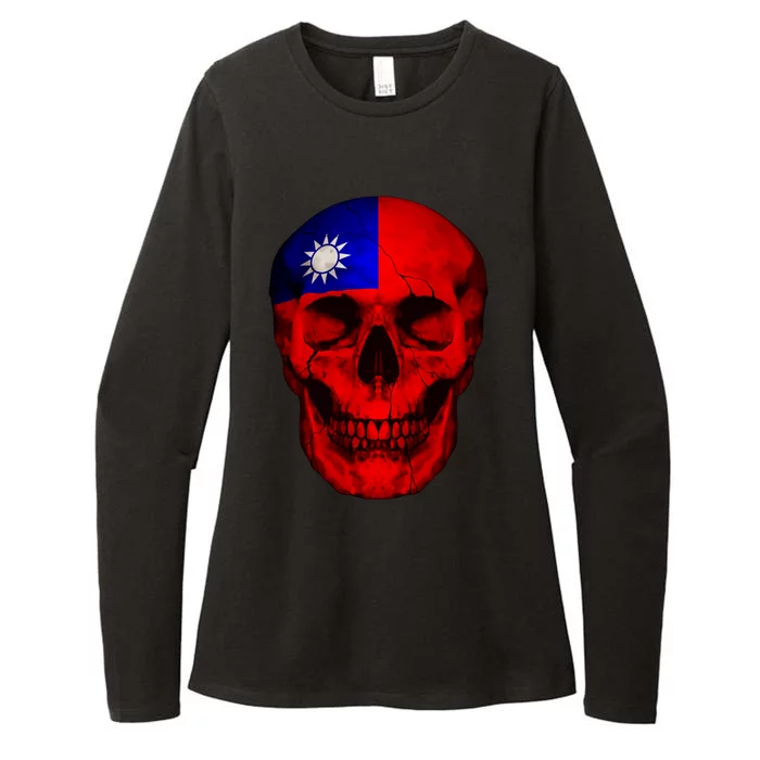 Taiwan Flag Skull Taiwanese Roots Proud Patriotic Gift Womens CVC Long Sleeve Shirt