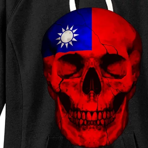 Taiwan Flag Skull Taiwanese Roots Proud Patriotic Gift Women's Fleece Hoodie