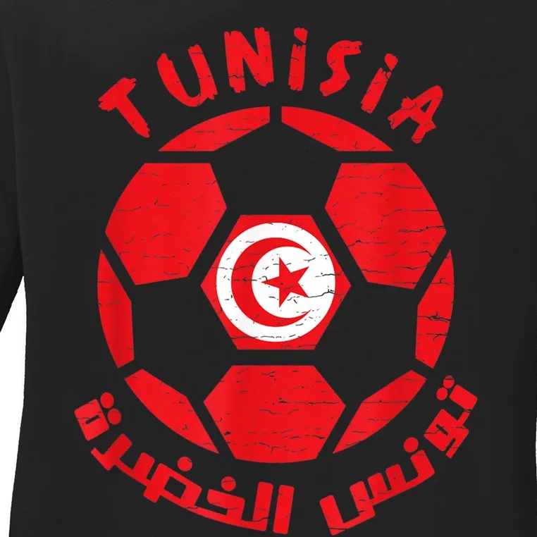 Tunisia flag Soccer Ball Flag Jersey - Tunisian Football Ladies Long Sleeve Shirt