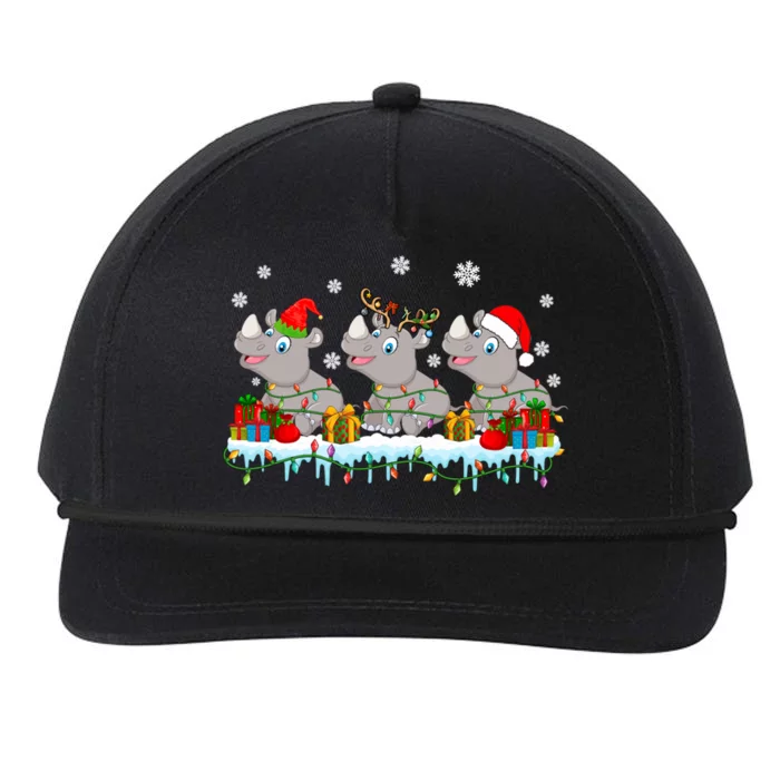 Three Funny Santa Reindeer Hippos Xmas Lights Presents Funny Gift Snapback Five-Panel Rope Hat