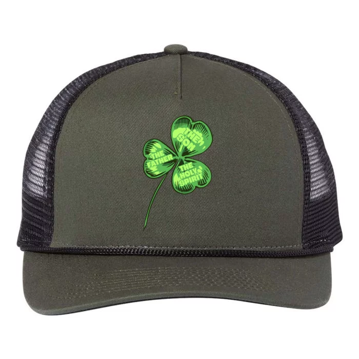 The Father Son Holy Spirit Shamrock St Patrick Day Gift Retro Rope Trucker Hat Cap