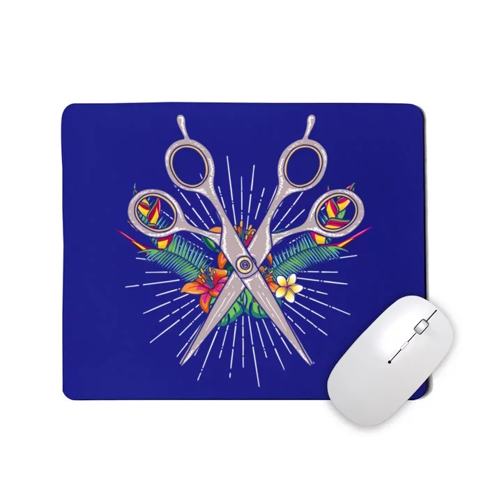 Tropical Flowers Scissors Hairdresser Gift Cute Hairstylist Gift Mousepad