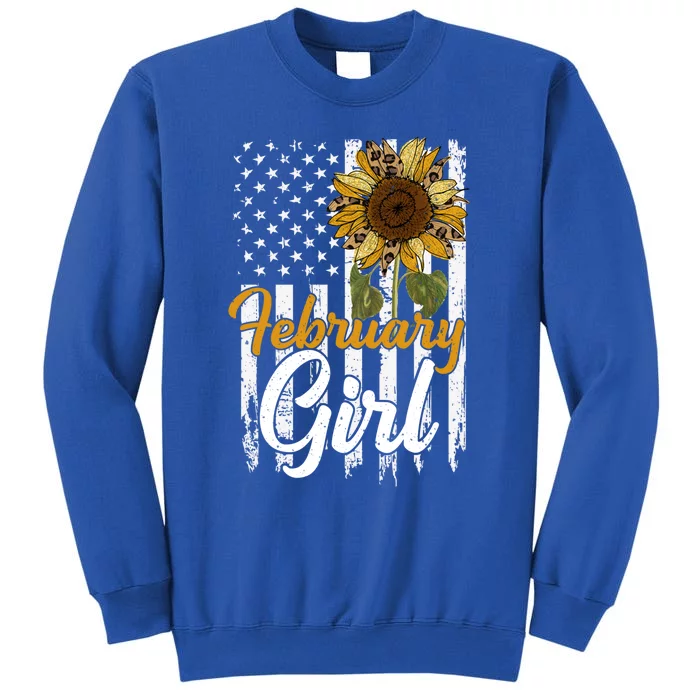 Tu February Sunflower Birthday Costume America Flag Gift Sweatshirt