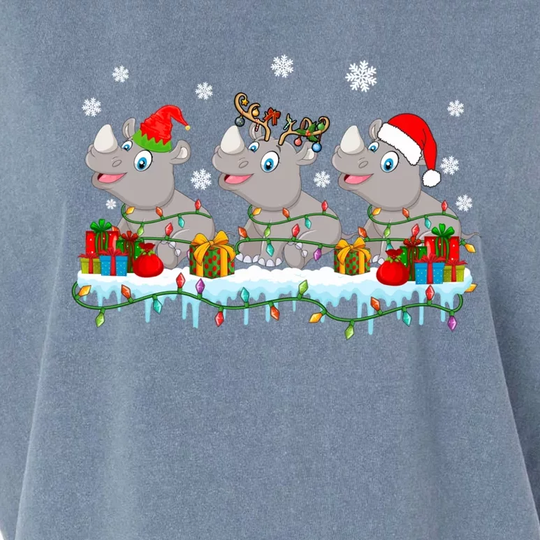 Three Funny Santa Reindeer Hippos Xmas Lights Presents Gift Garment-Dyed Women's Muscle Tee