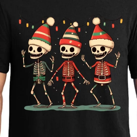 Three Funny Skeletons Dancing Christmas Tree Light Cute Xmas Gift Pajama Set