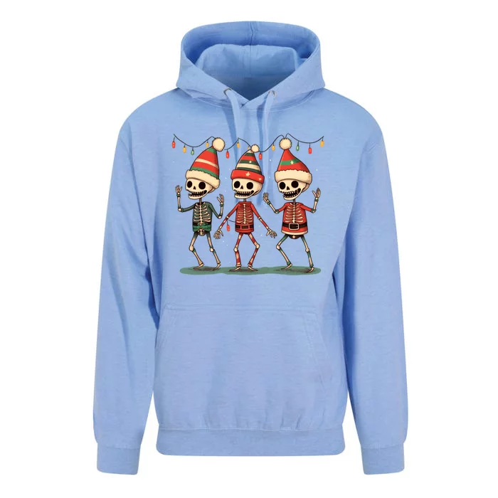 Three Funny Skeletons Dancing Christmas Tree Light Cute Xmas Gift Unisex Surf Hoodie