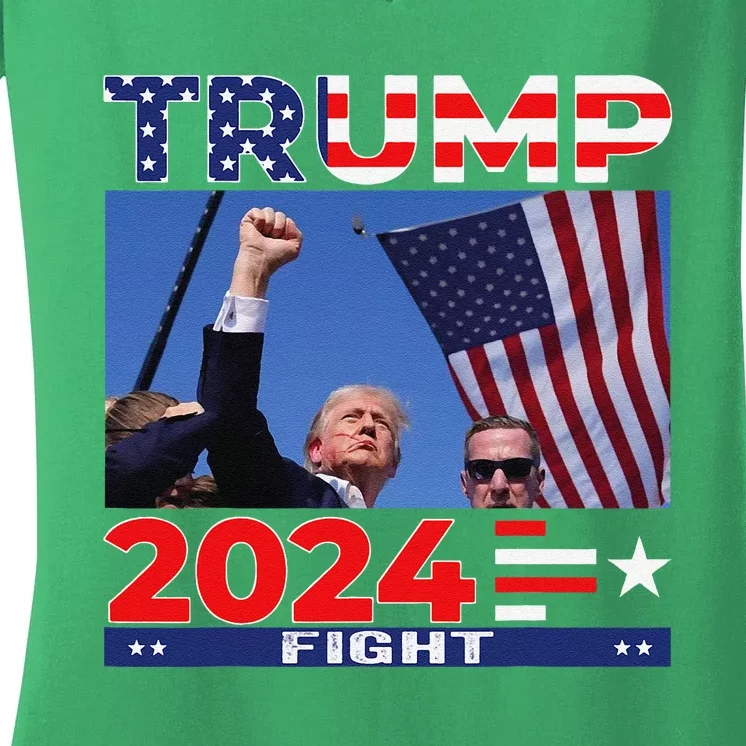 Trump Fight Shot 2024 Women's V-Neck T-Shirt