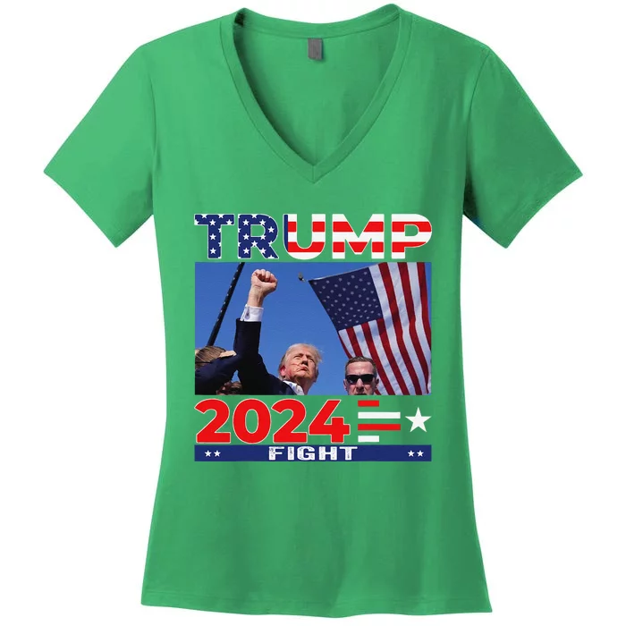 Trump Fight Shot 2024 Women's V-Neck T-Shirt