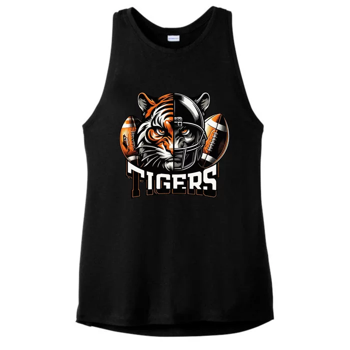 Tigers Football School Sports Fan Team Spirit Graphic Ladies Tri-Blend Wicking Tank