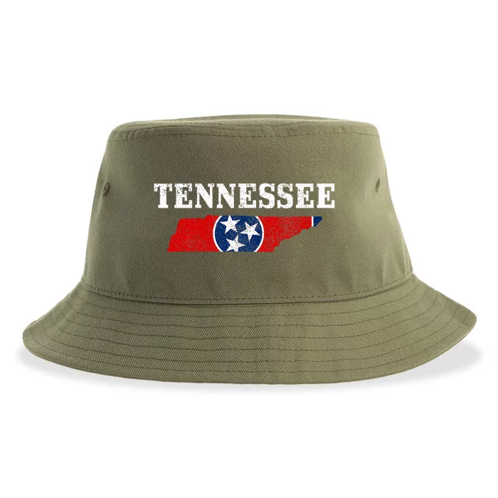 Tennessee Flag State Map Pride Vintage Nashville Tn Sustainable Bucket Hat