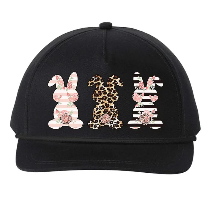 Three Floral Stylish Bunnies Snapback Five-Panel Rope Hat