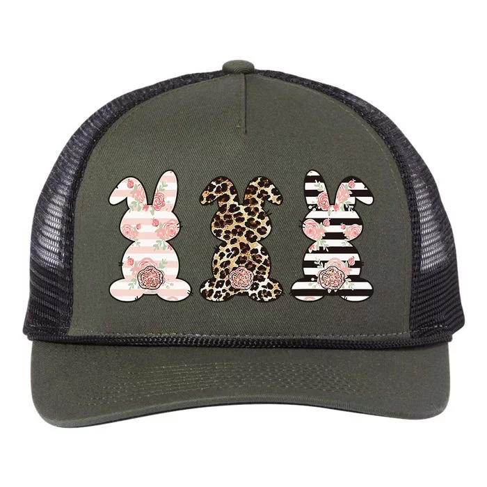 Three Floral Stylish Bunnies Retro Rope Trucker Hat Cap