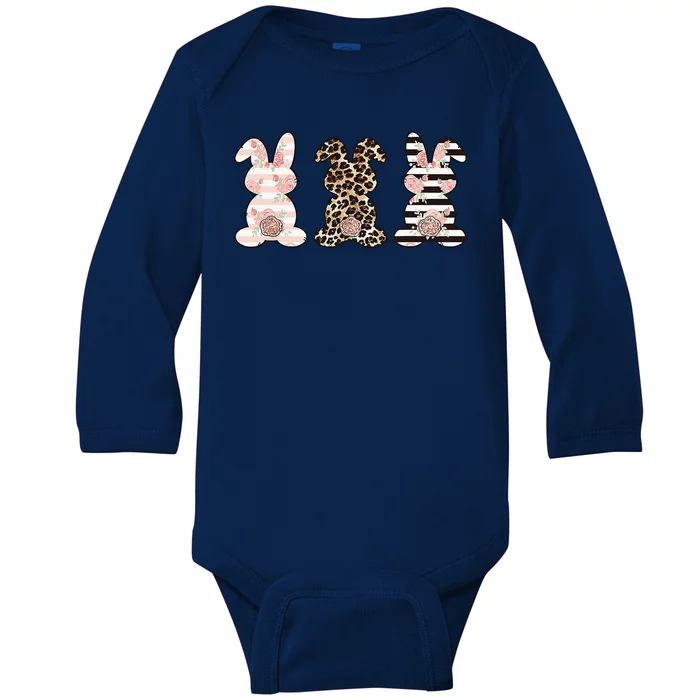 Three Floral Stylish Bunnies Baby Long Sleeve Bodysuit