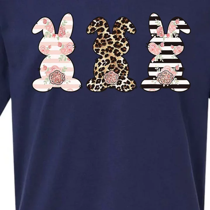 Three Floral Stylish Bunnies Sueded Cloud Jersey T-Shirt