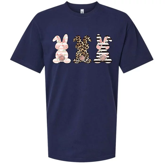 Three Floral Stylish Bunnies Sueded Cloud Jersey T-Shirt